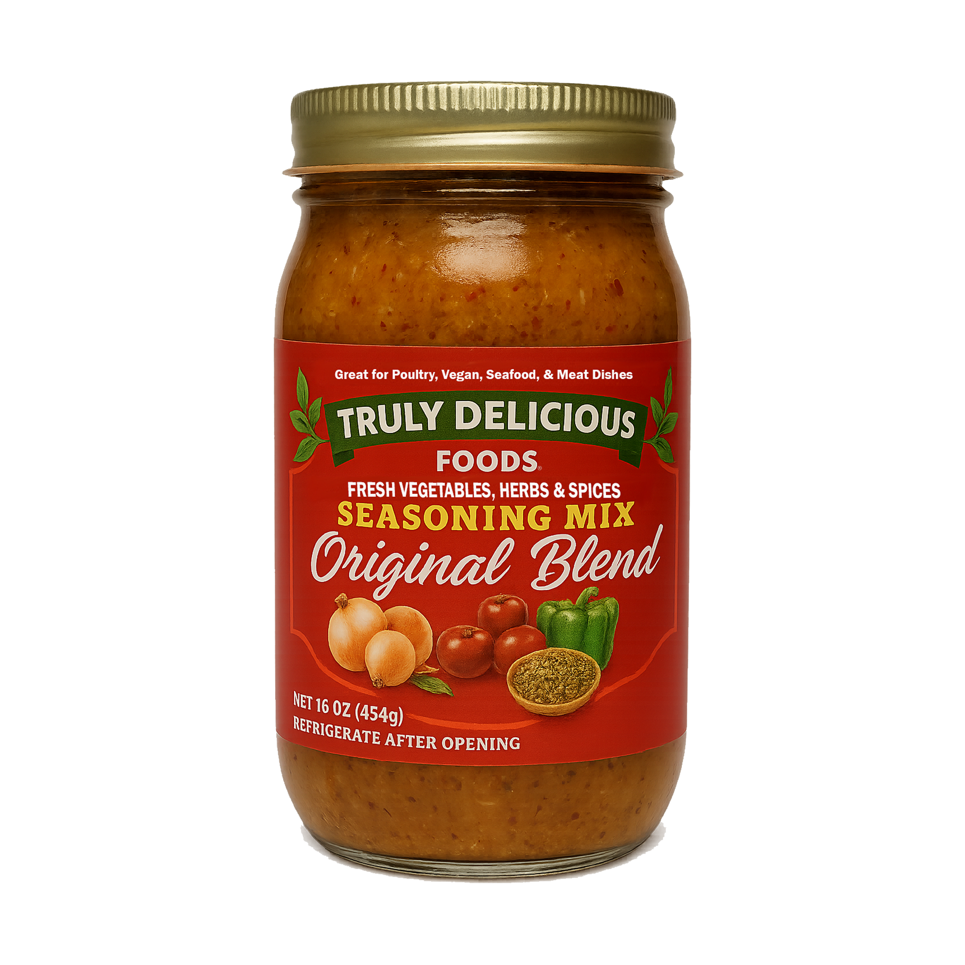 Jar of Truly Delicious Foods Original Blend seasoning mix on a white background