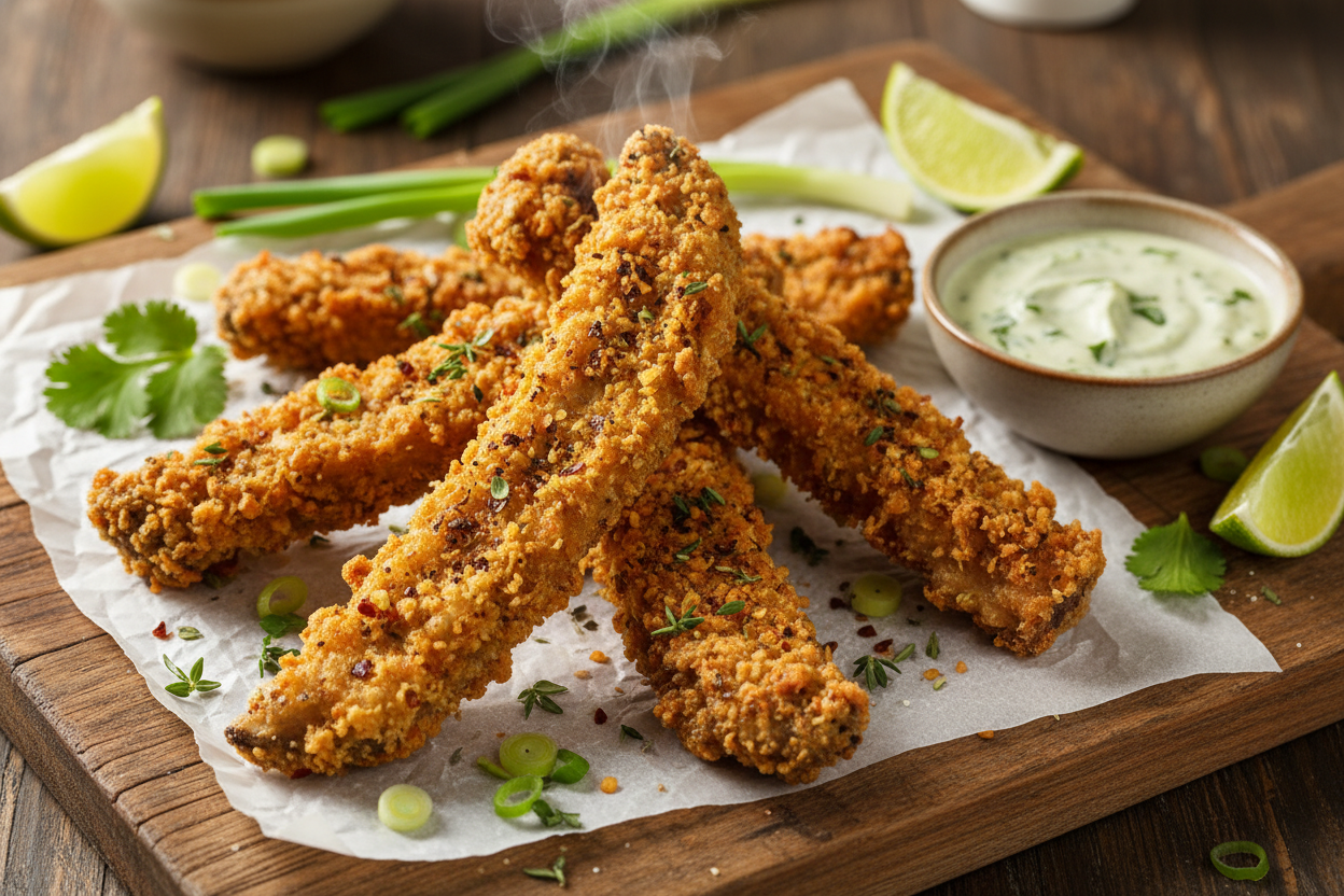Fried Battered Jerk Mushrooms - Long Slices