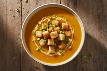 Vegan Pumpkin Soup with Toasted Bread and Scallions